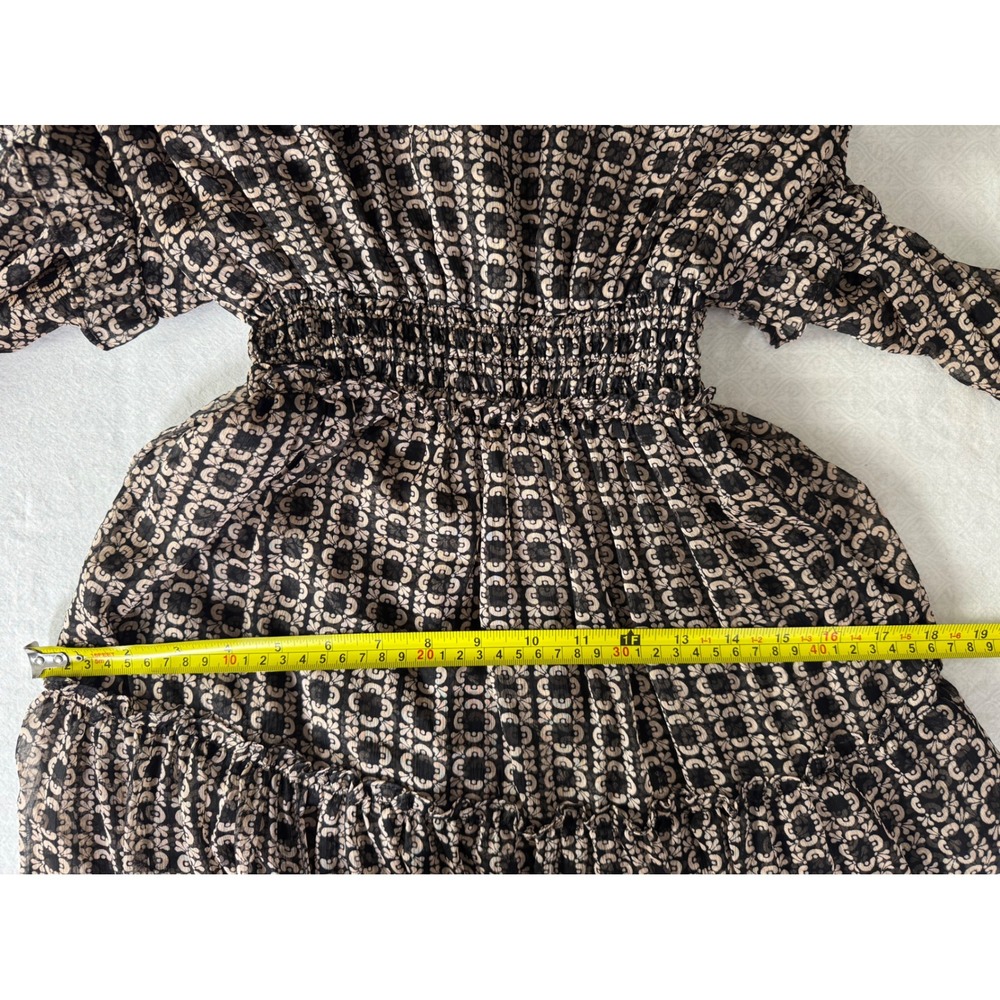 MISA Los Angeles Geometric Print Tiered Maxi Dress Flutter‎ Sleeve Collared XS/S - Picture 7 of 8